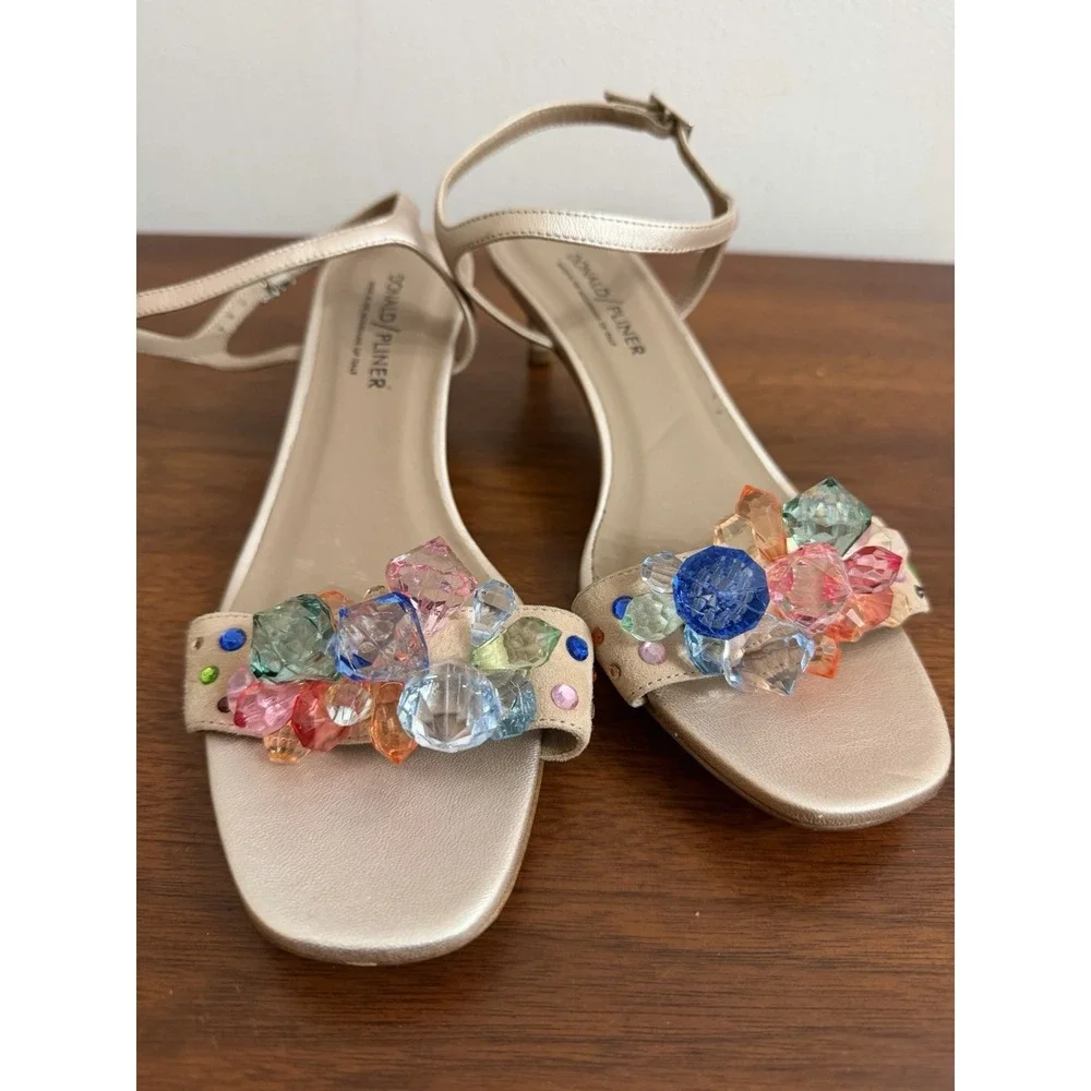 Donald Pliner Women's Gold Delila Crystal Embellished Sandal Italian 9M $269